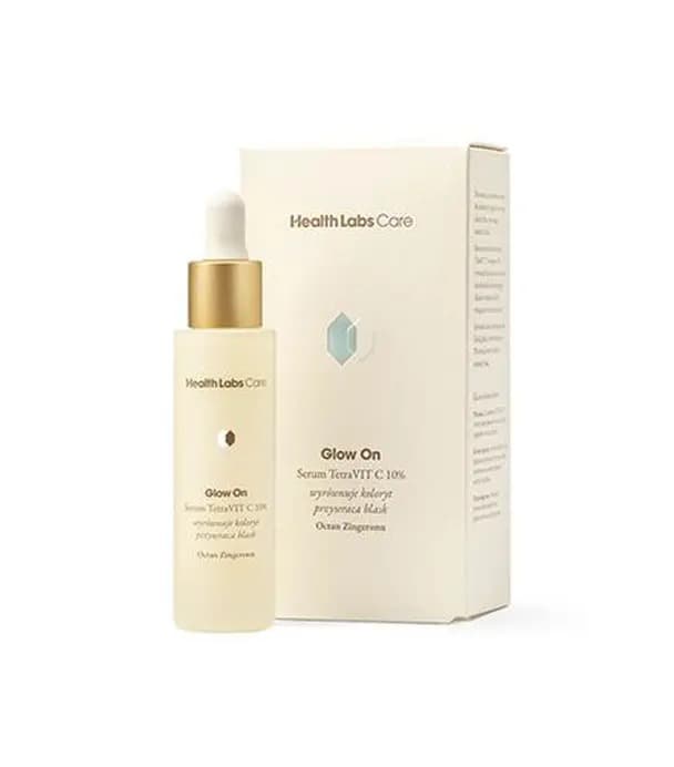 Health Labs Care Glow On Serum TetraVit C 10% 30 ml – Health Labs Care förpackning