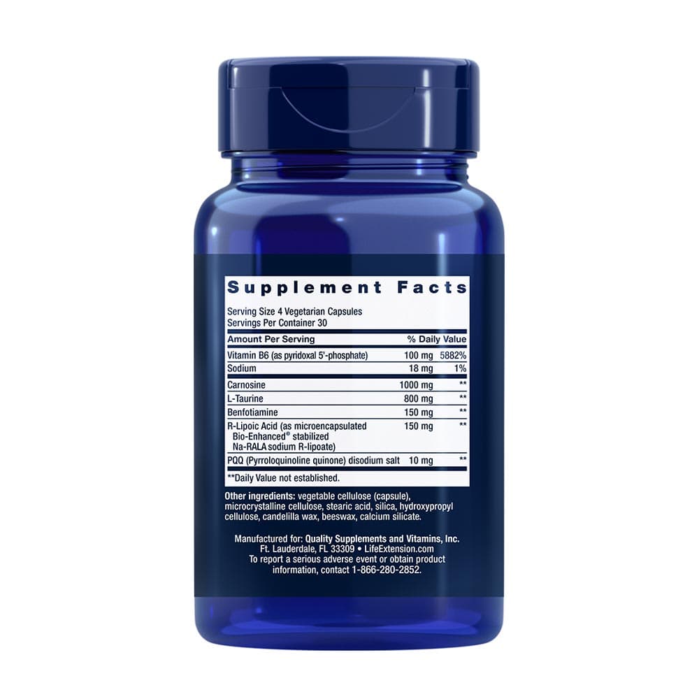 Life Extension - PQQ, benfotiamin og karnosin - 120 vegetabilske kapsler