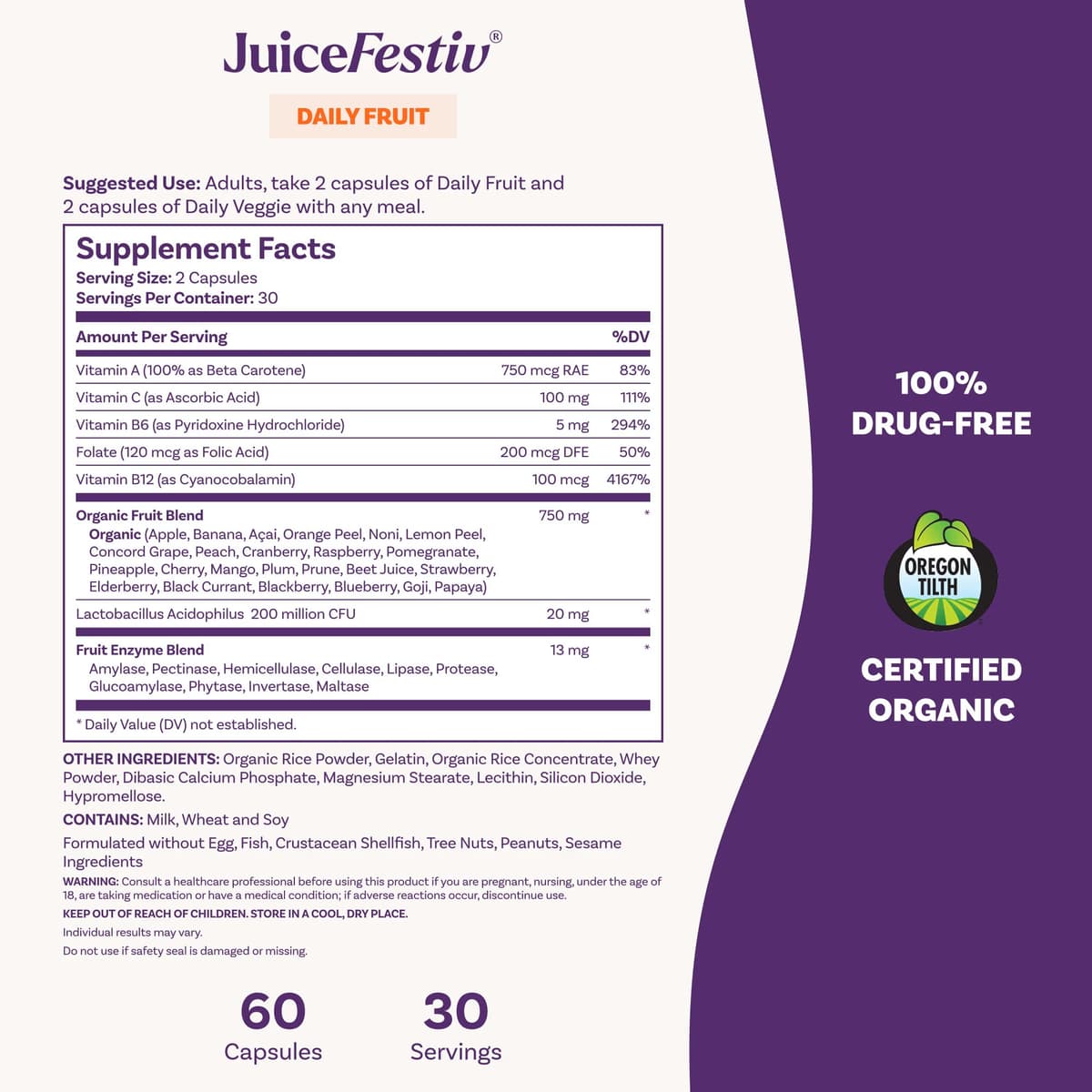 Natrol - JuiceFestiv - 60 + 60 Caps (Two 60 Capsule Bottles)