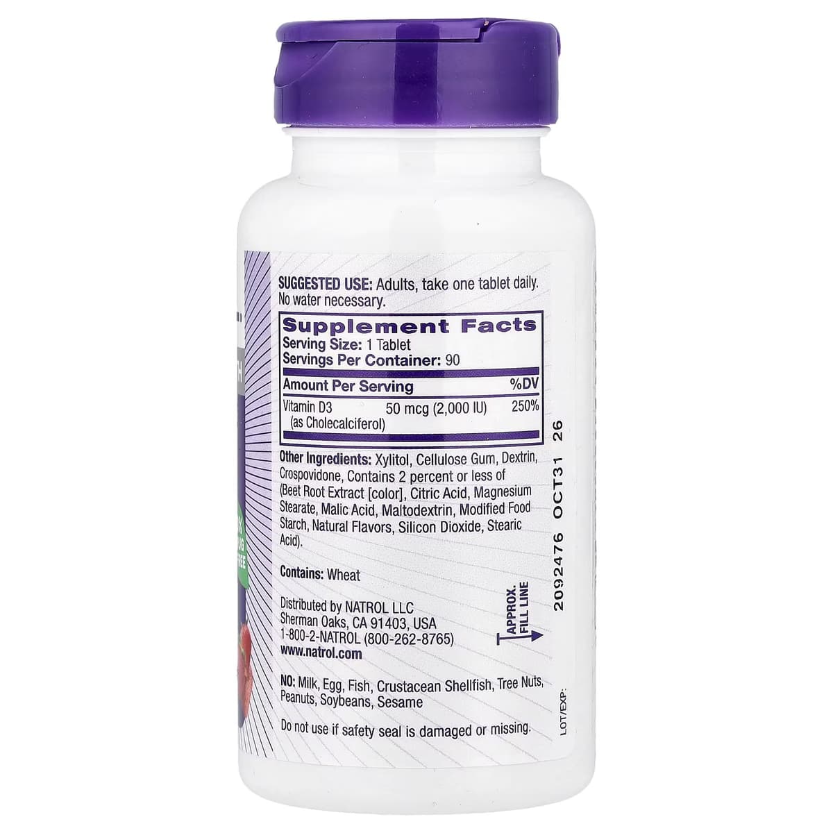 Natrol Witamina D3 2000 IU 90 tyggetabletter med jordbærsmag