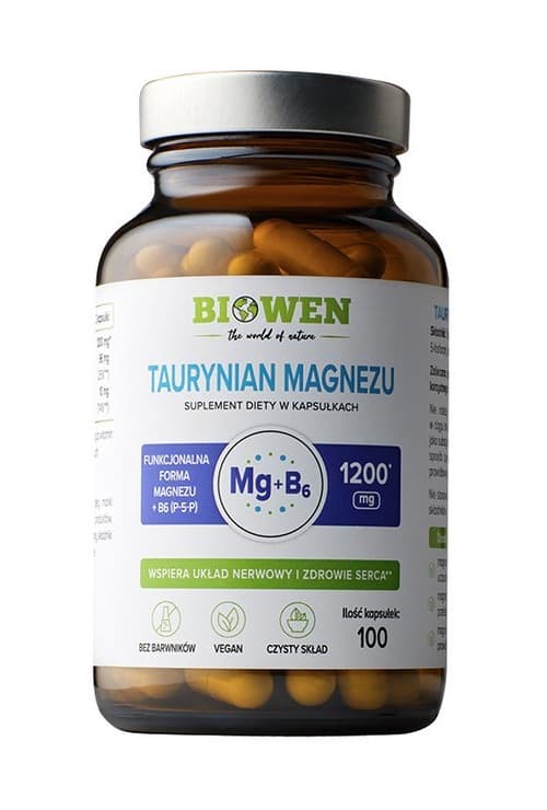 Biowen - Magnesium Taurate 1200mg With Vitamin B6 (P-5-P) 100 Caps – Biowen förpackning