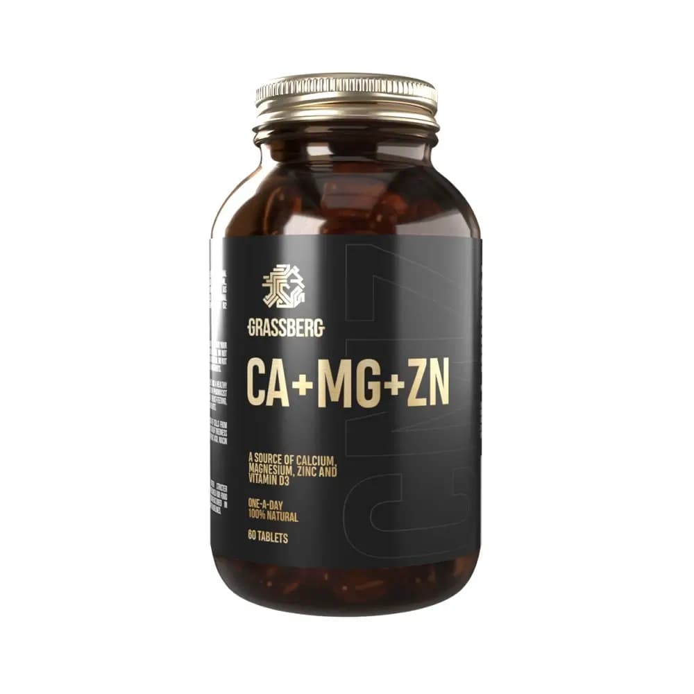 Grassberg - Ca+Mg+Zn - Unflavoured - 60 tablets – Grassberg förpackning