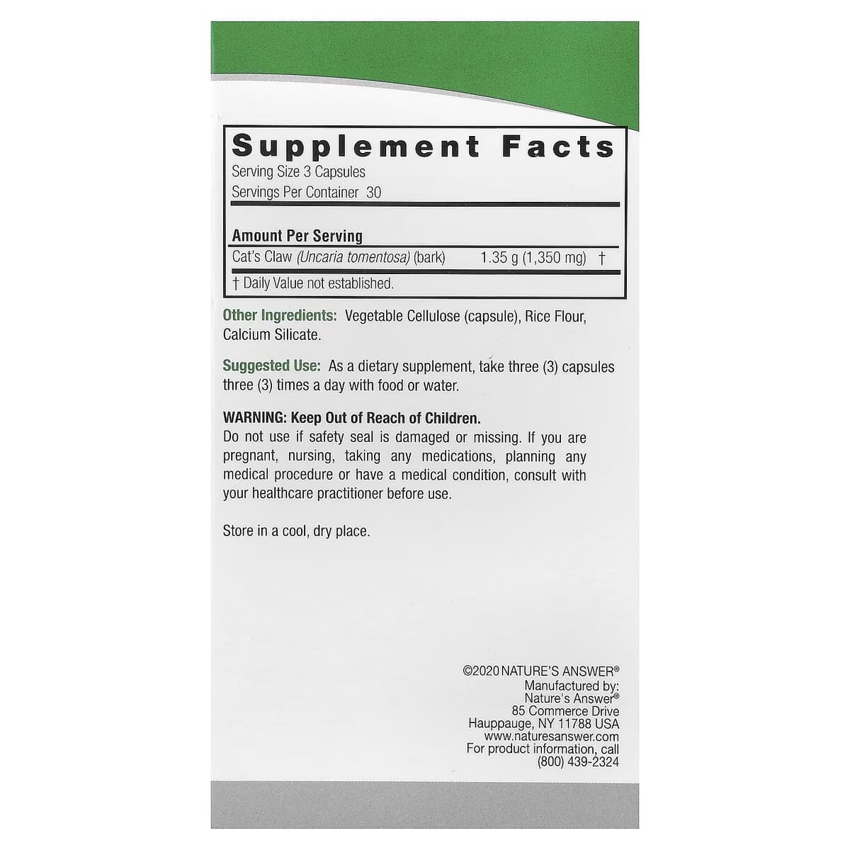 Nature's Answer - Cat'S Claw - 90 Vcaps