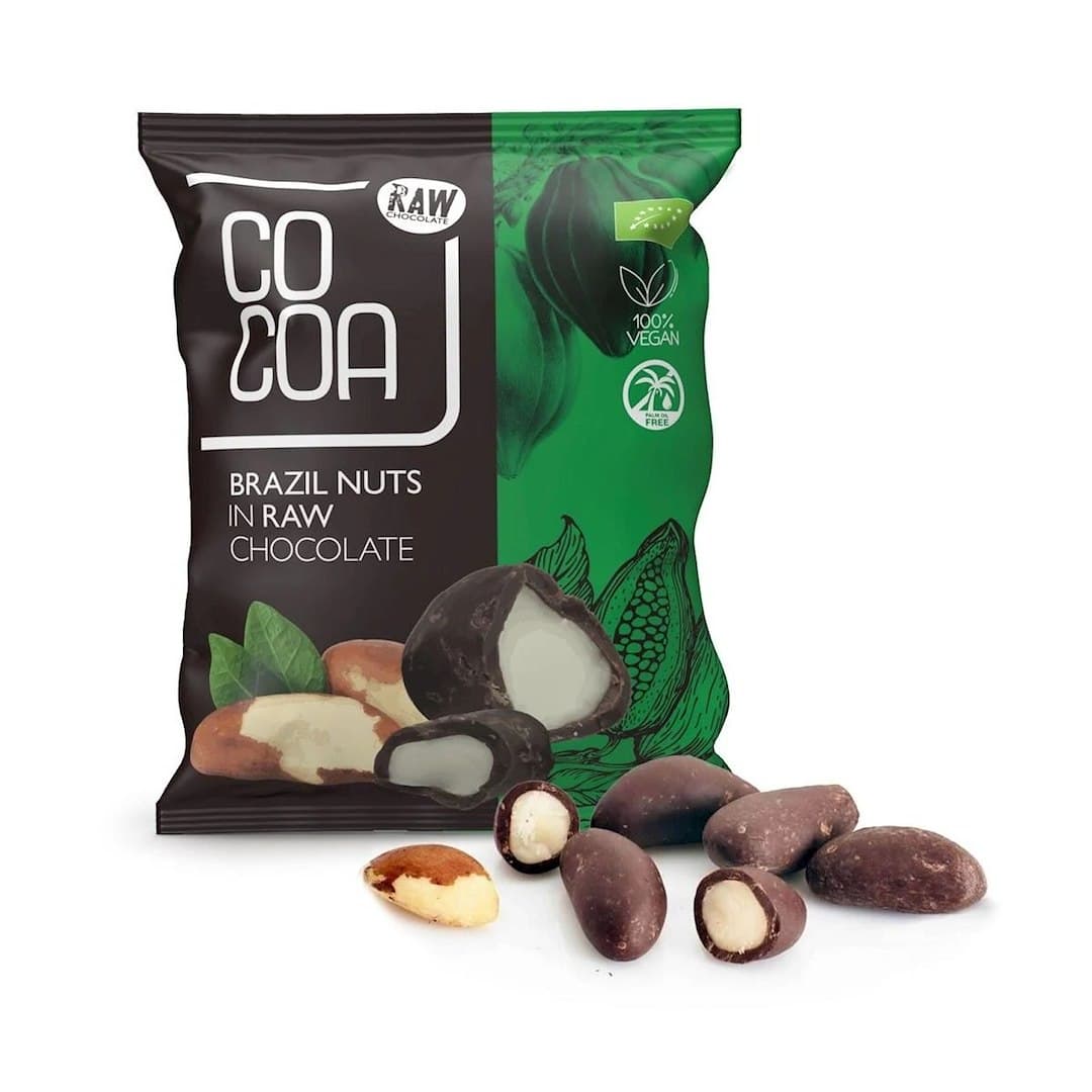 COCOA - Brazil Nuts in Raw Chocolate - 70g – COCOA förpackning