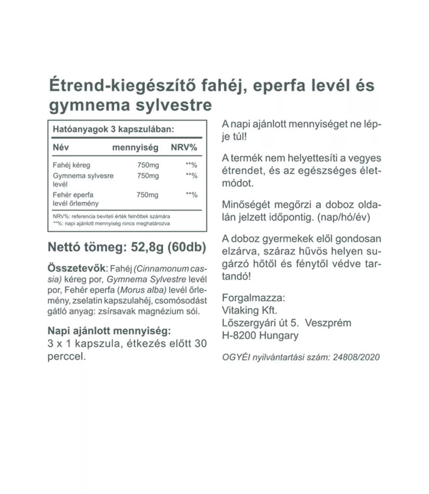 Vitaking - Gymnema + Mulperhonen ja Kaneli - 60 Kapselia