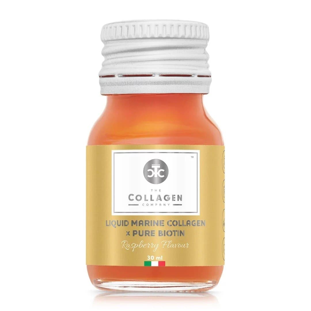 The Collagen Company Flydende marint kollagen med ren biotin 10x30 ml hindbær – The Collagen Company packaging