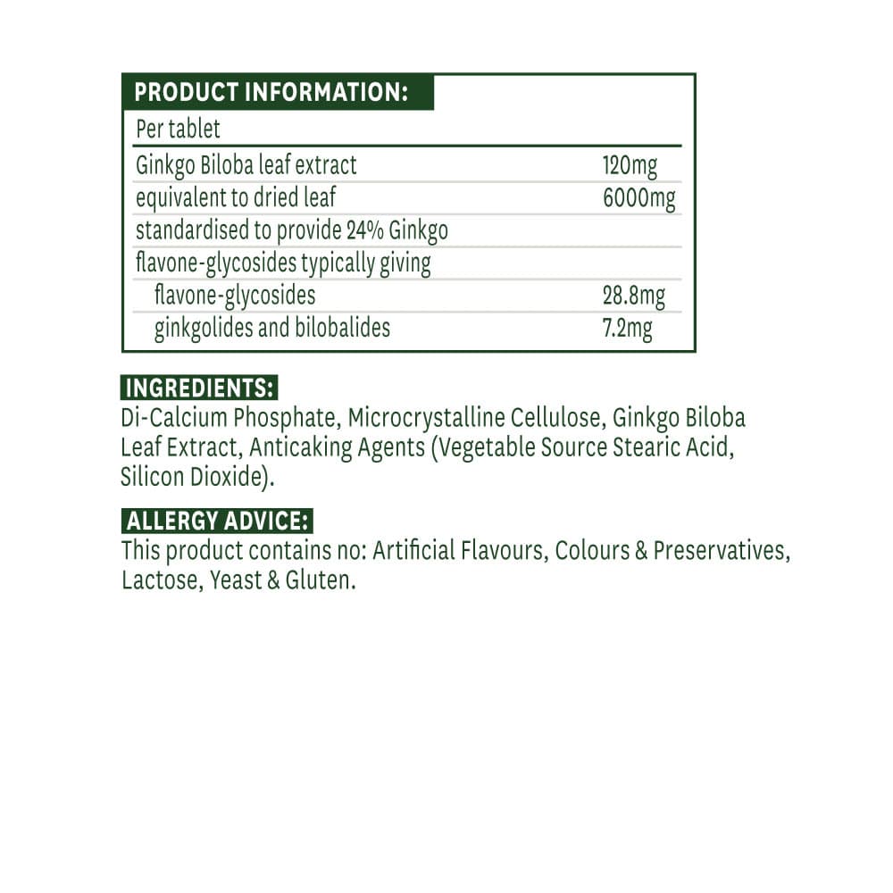 Natures Aid - Ginkgo Biloba Standardoitu - 90 Tablettia