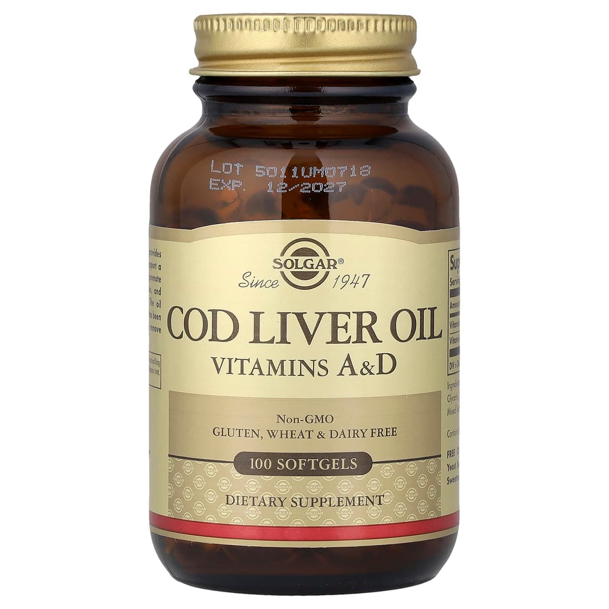 Solgar - Torskleverolja Med Vitamin A Och D - 100 Sgels