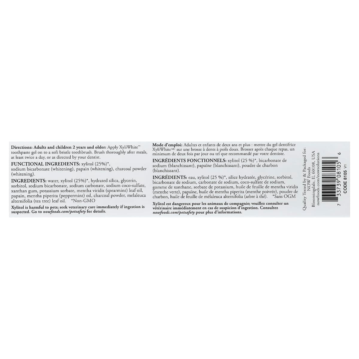 NOW Foods - Xyli·White Charcoal Refresh Toothpaste Gel - 181g