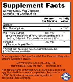 Now Foods - Milk Thistle Extract With Turmeric, 150mg - 120 Vcaps