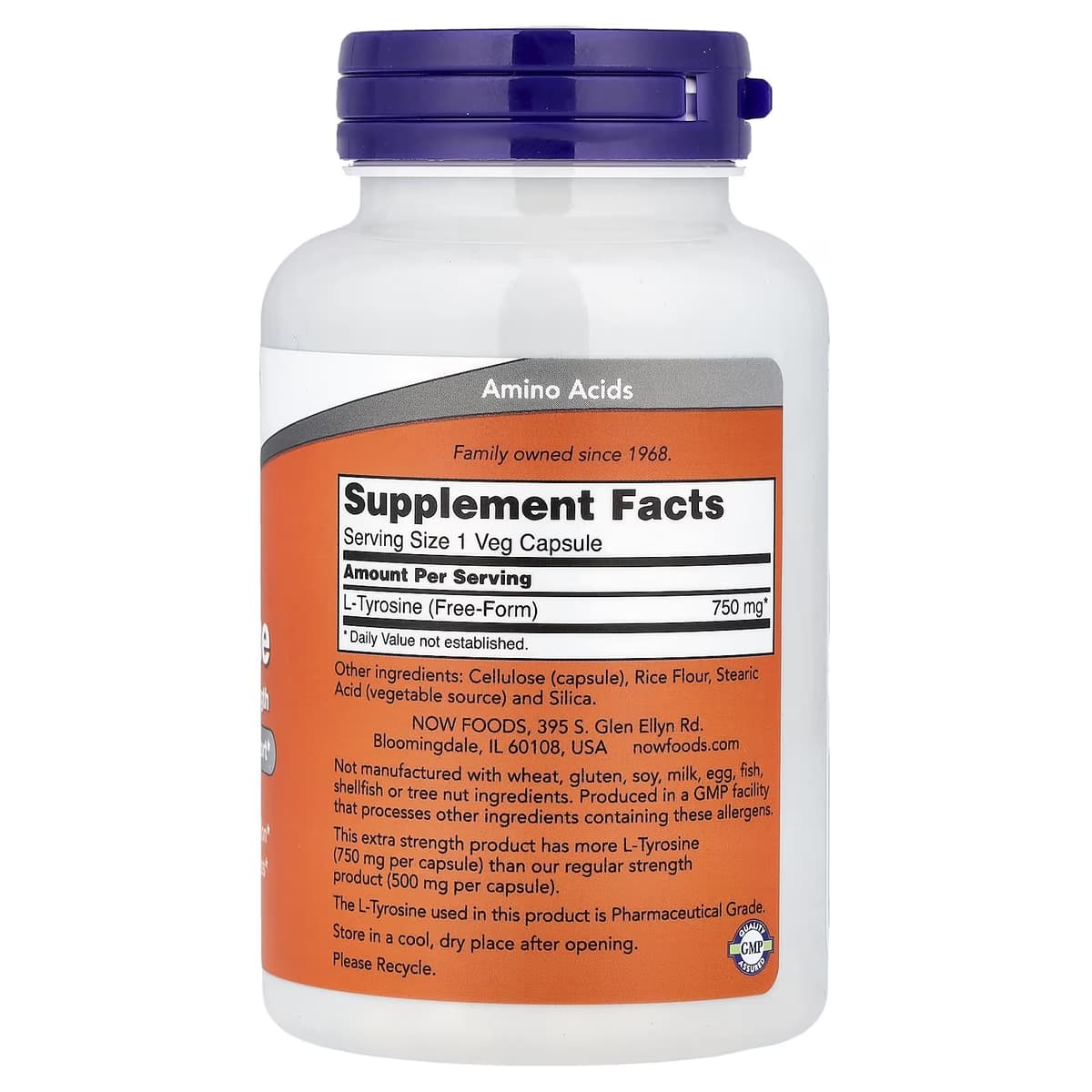 NOW Foods - L-Tyrosine, Extra Strength 750mg - 90 Vcaps