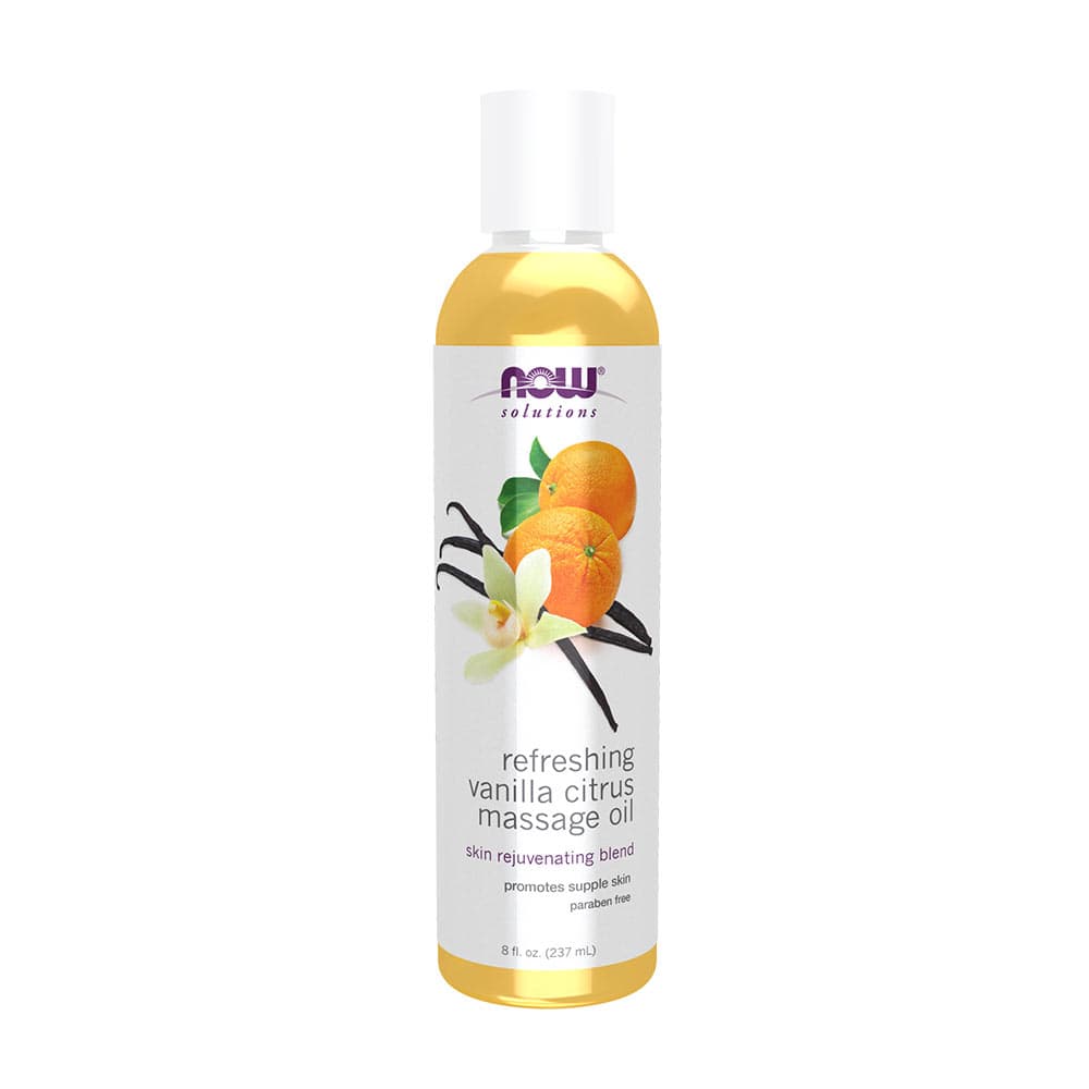 Now Foods - Refreshing Massage Oil - Vanilla & Citrus, 237ml – NOW Foods förpackning