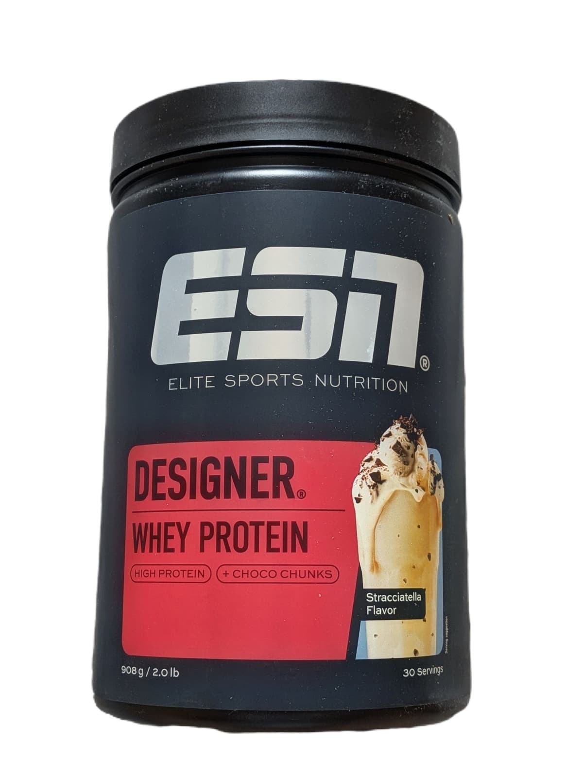 ESN (Elite Sports Nutrition) - Designer Whey - Stracciatella, 908 g burk – ESN (Elite Sports Nutrition) förpackning