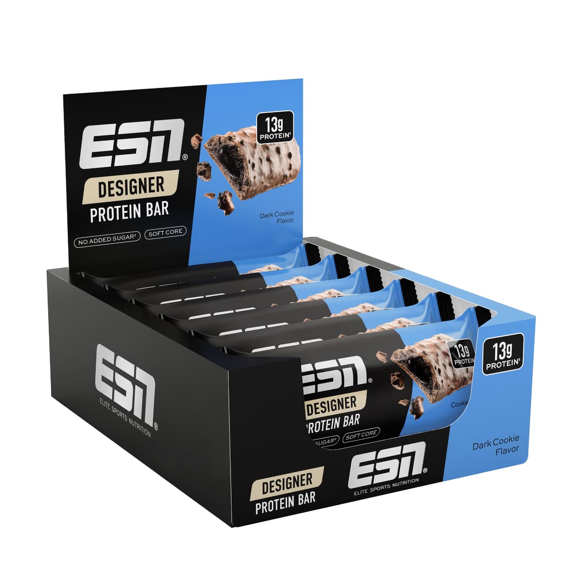 ESN (Elite Sports Nutrition) - Designer Bar - Mörk kaka, 12 × 45 g – ESN (Elite Sports Nutrition) förpackning