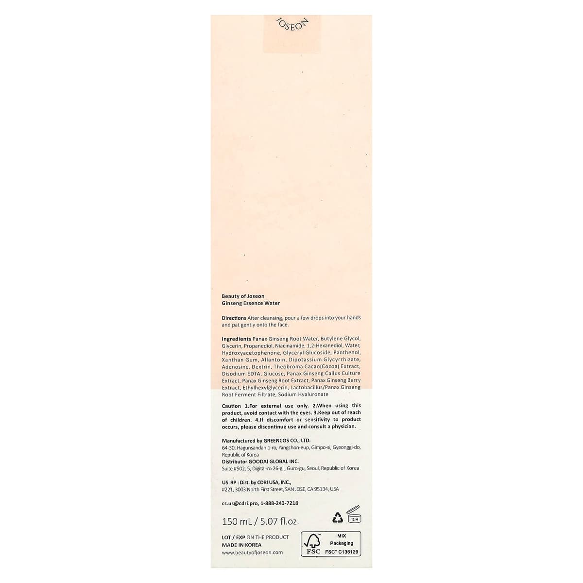 Beauty of Joseon - Ginseng Essence Water 150ml