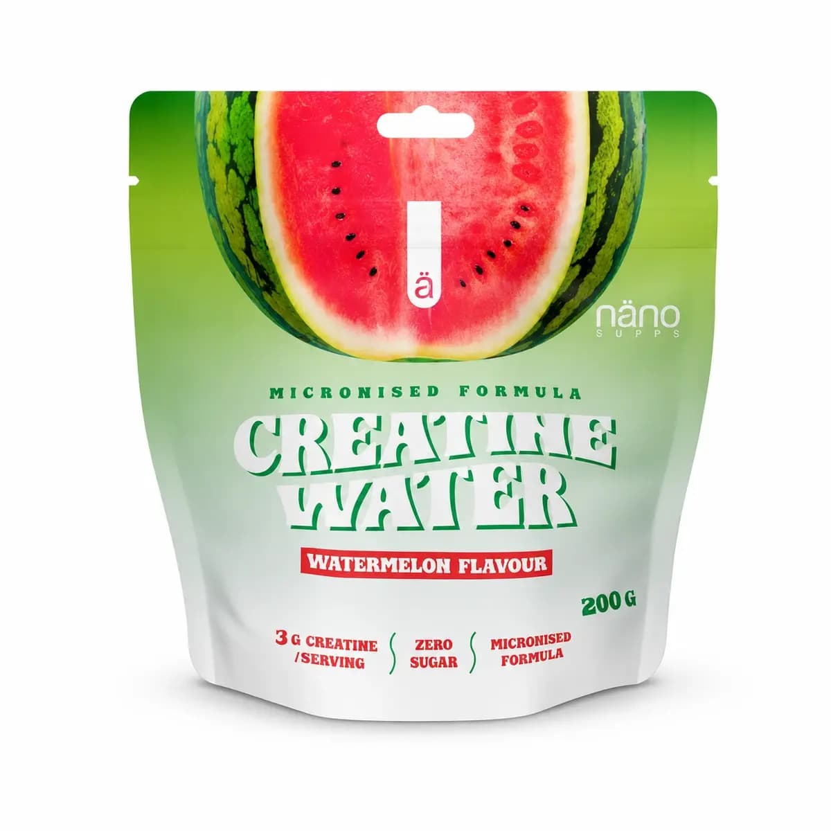 Nanosupps - Kreatinvatten - Vattenmelon, 200 g – Nanosupps förpackning