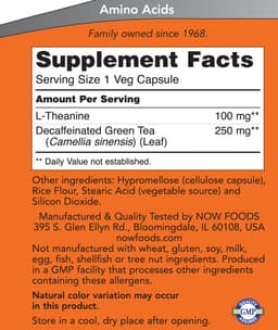NOW Foods - L-Theanine With Decaf Green Tea, 100mg - 90 Vcaps