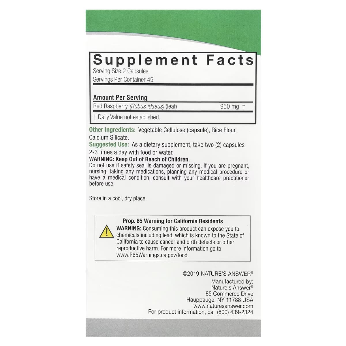 Nature's Answer - Red Raspberry - 90 Vcaps