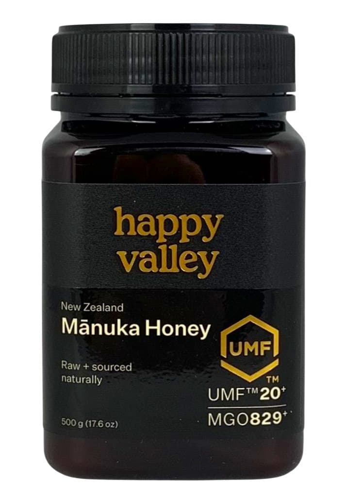 Happy Valley - Manuka Honey Umf 20+ (mg 829+) 500g – Happy Valley förpackning