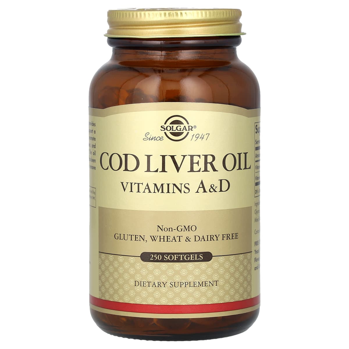 Solgar - Torskleverolie Vitaminer A&D - 250 kapsler