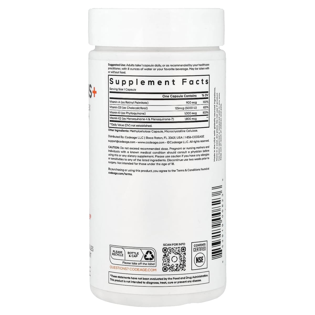 Codeage A D K Vitaminer+ - 180 Vcaps - 180 Vegetabilske Kapsler