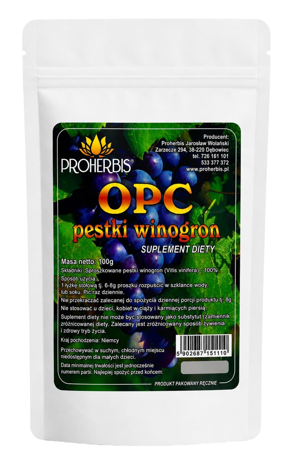 Proherbis - Opc Grape Seed Extract - 100g – Proherbis förpackning