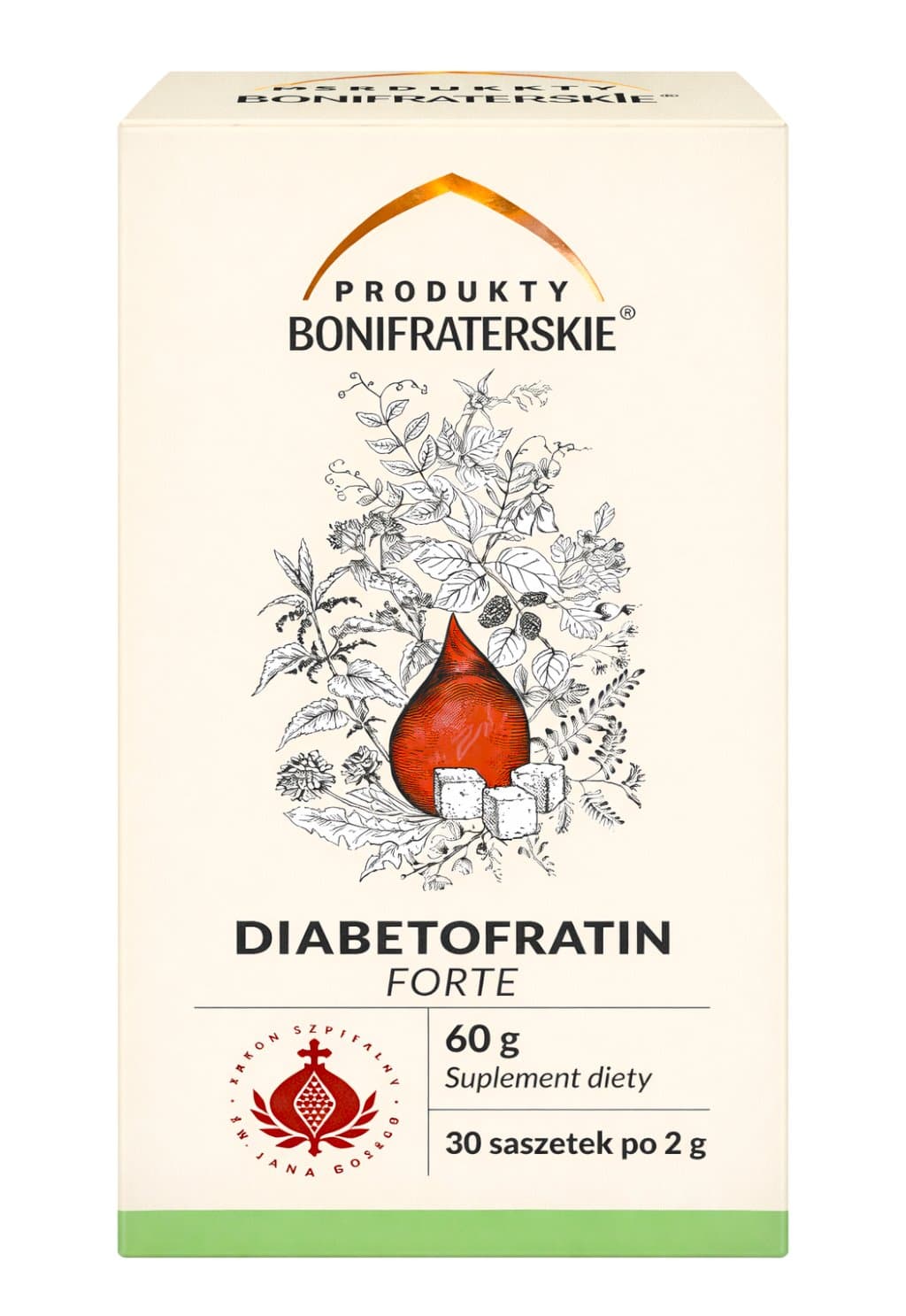 Produkty Bonifraterskie - Diabetofratin Forte - 60 g – Produkty Bonifraterskie förpackning