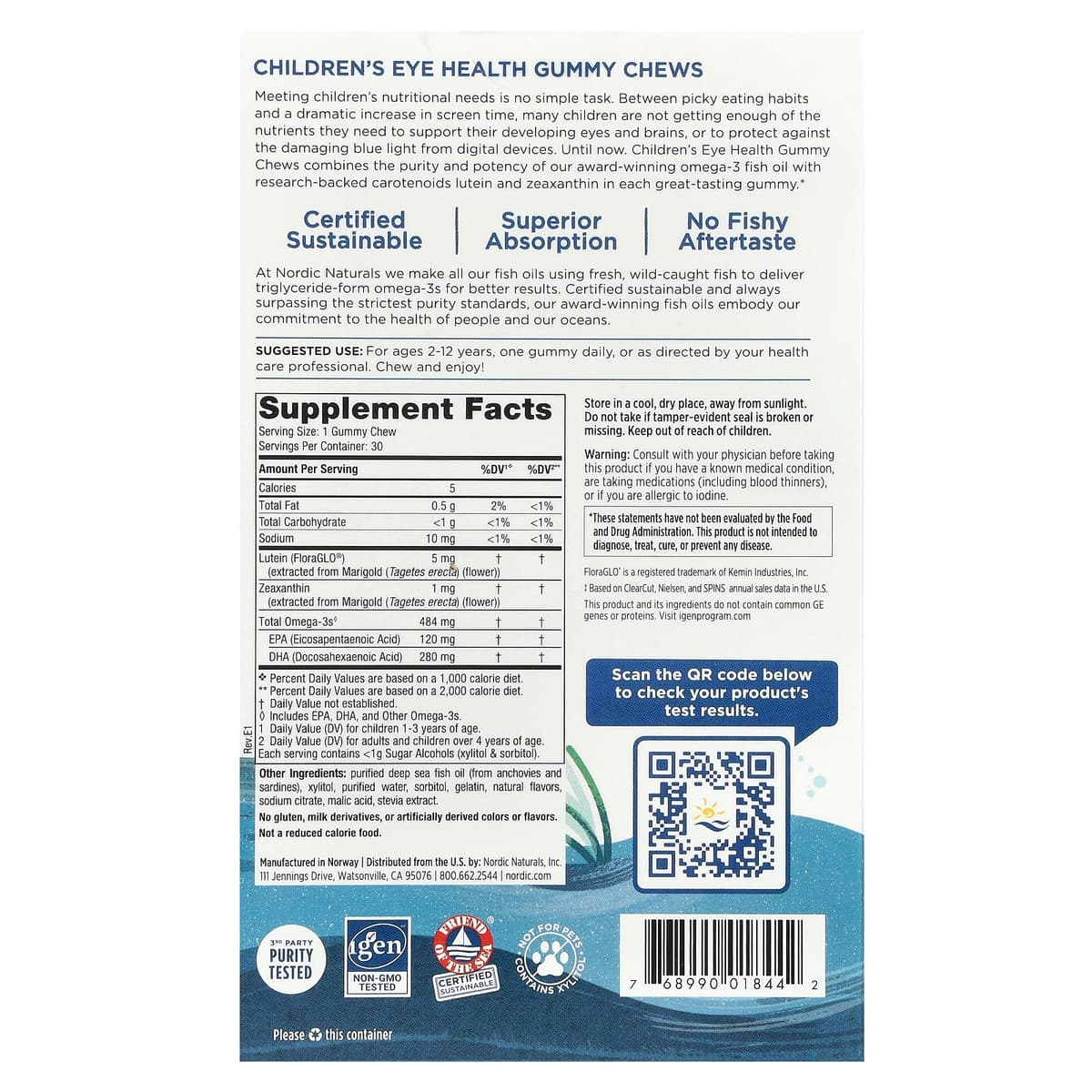 Nordic Naturals - Lasten Silmäterveys - 30 Karkkimaista Purua