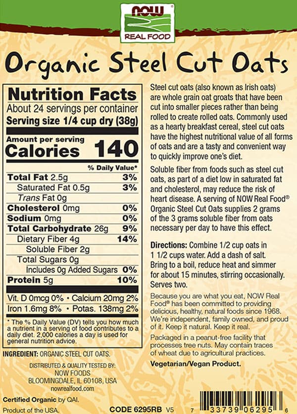 NOW Foods - Organic Steel Cut Oats - 907g