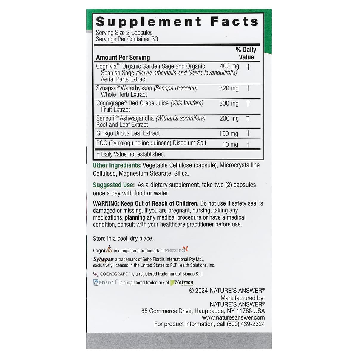 Nature's Answer - Cognimax - 60 Vcaps