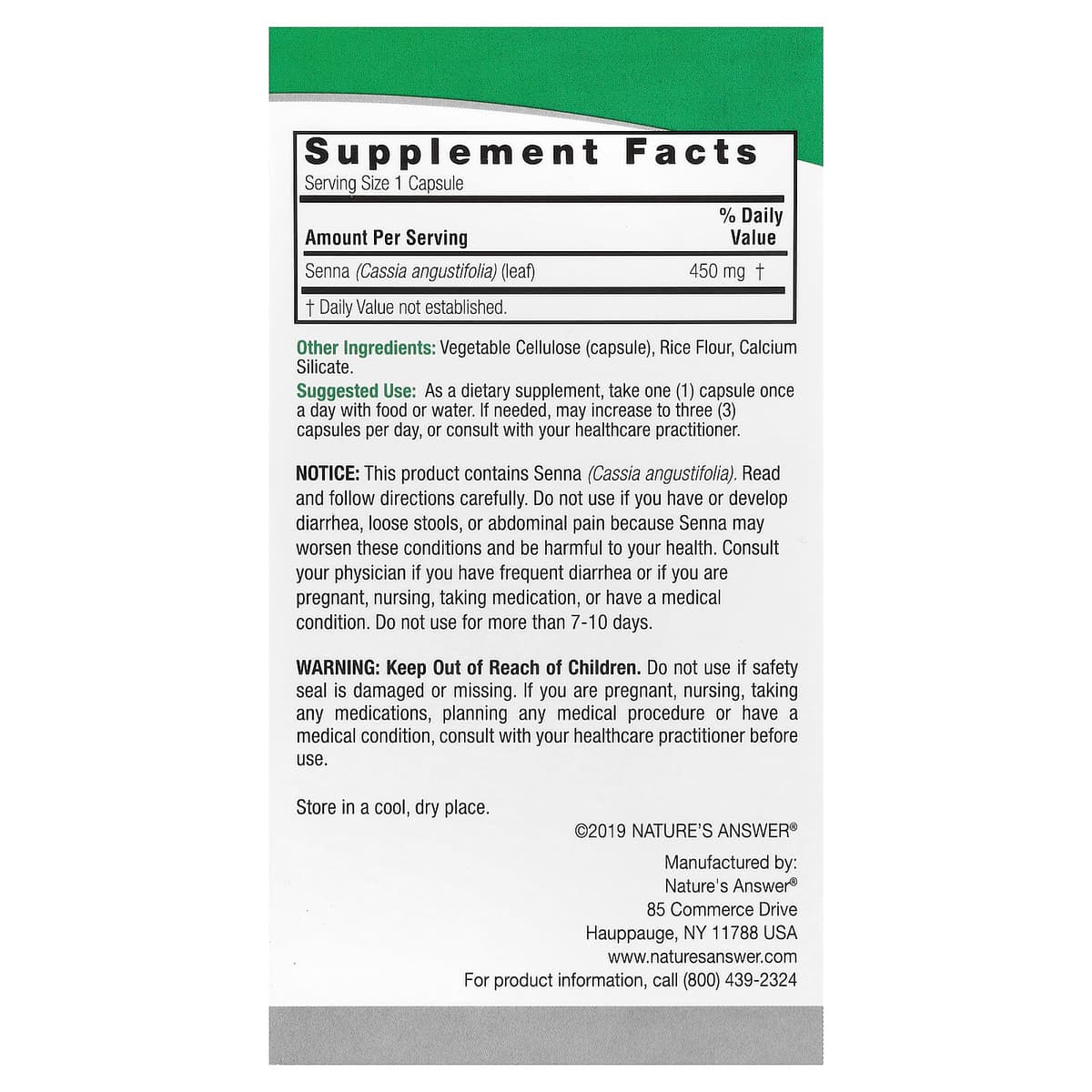Nature'S Answer Senna Leaves - 90 Vcaps