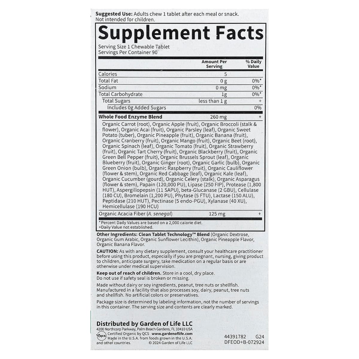 Garden of Life - Dr. Formulated Enzymes ekologiska matsmältningsenzymer - 90 tuggtabletter