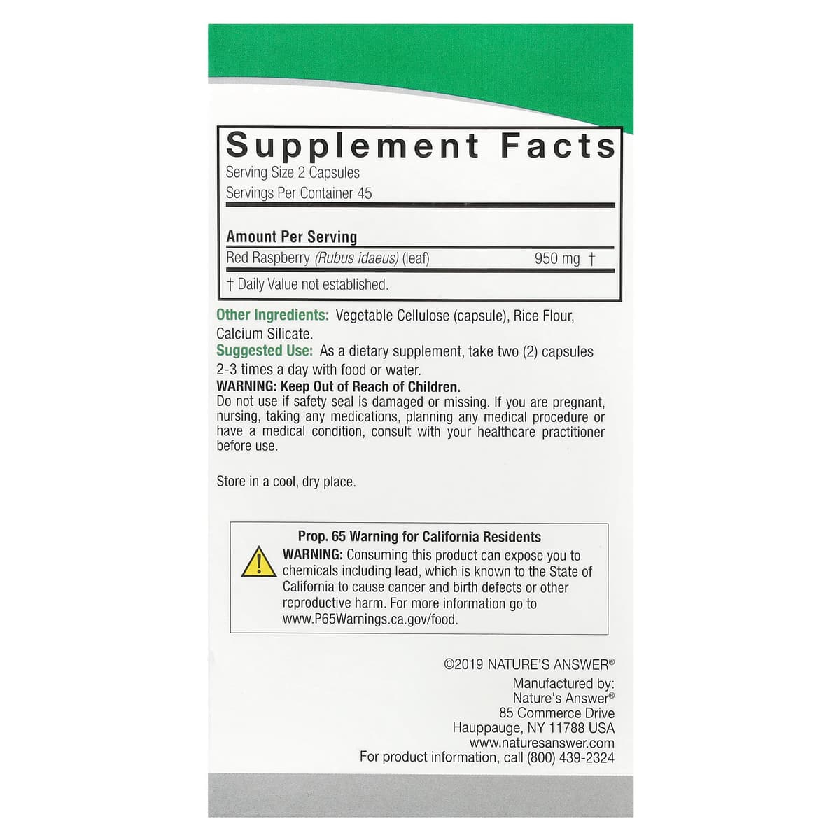 Nature's Answer - Red Raspberry - 90 Vcaps