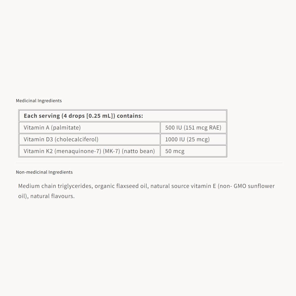 Natural Factors K2+D3+A 50mcg/1000IU/500IU - 30ml