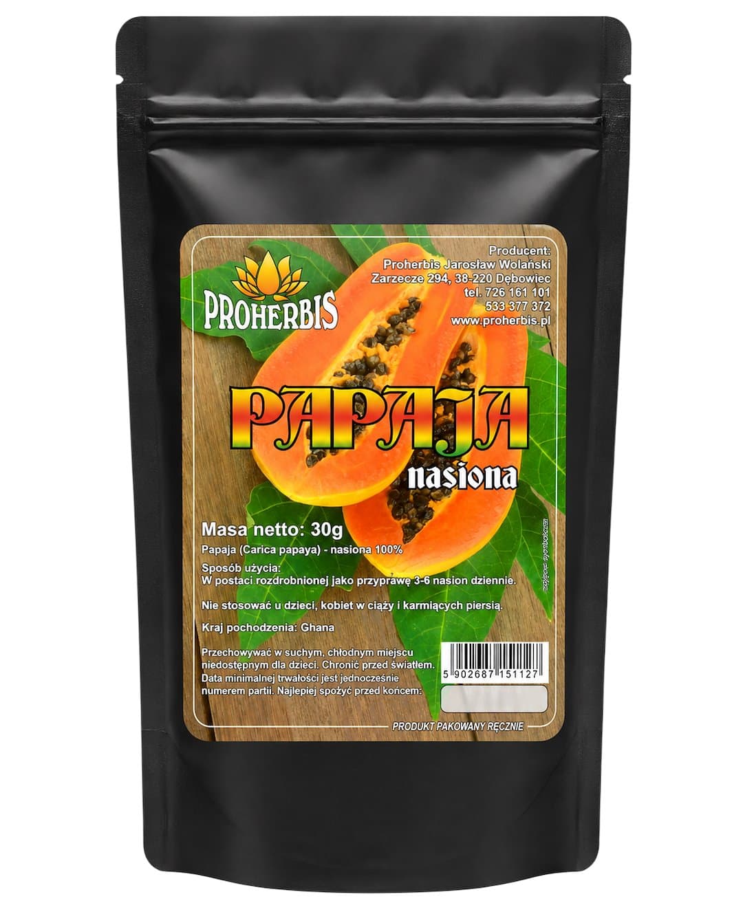 Proherbis - Papaya Seeds - 30g – Proherbis förpackning