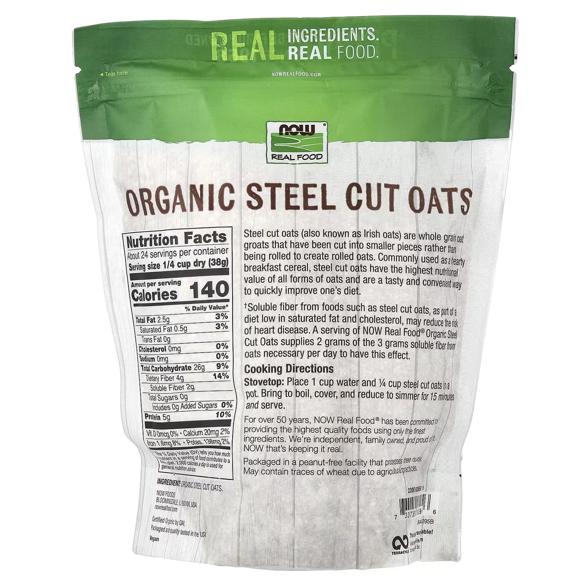 NOW Foods - Organic Steel Cut Oats - 907g