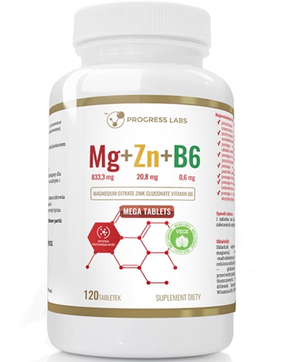 Progress Labs - Mg+Zn+B6 - 120 Tablets – Progress Labs förpackning