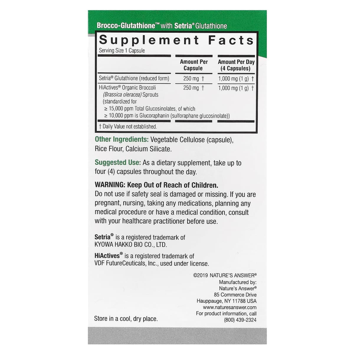 Nature'S Answer Brocco-Glutathione - 60 Vcaps