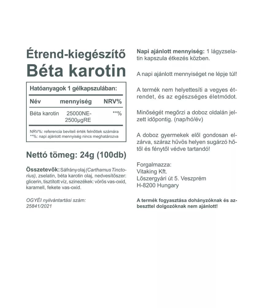Vitaking - Beta-Carotene Provitamin A - 100 Sgels