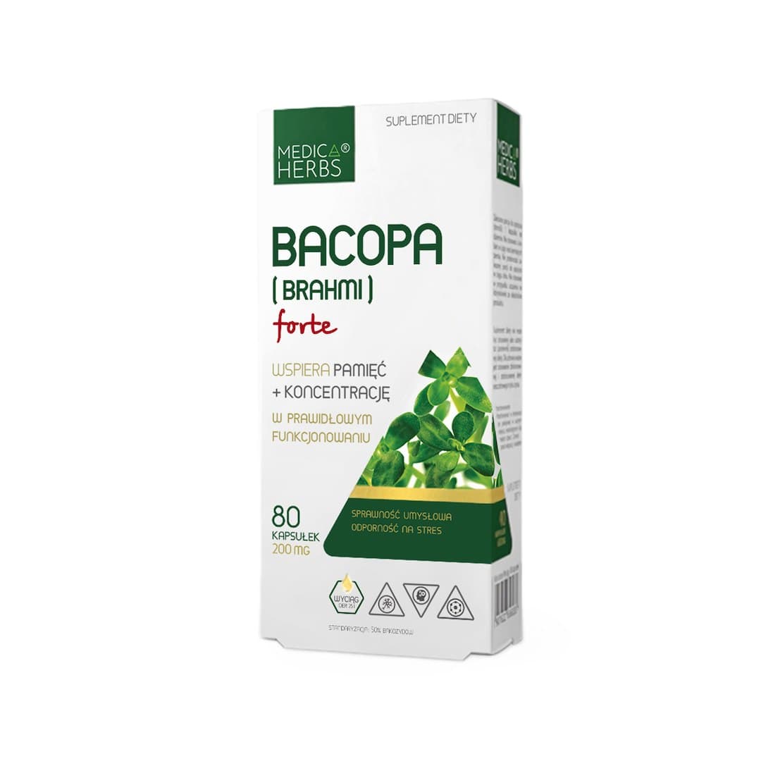 Medica Herbs - Bacopa (Brahmi) Forte - 80 Caps – Medica Herbs förpackning