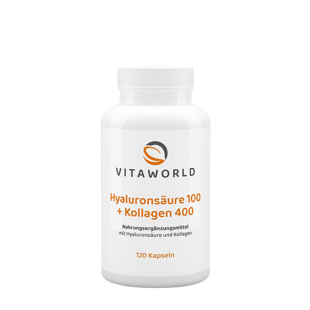 Vitaworld - Hyaluronic Acid 100 + Collagen 400 - 120 Caps – Vitaworld förpackning