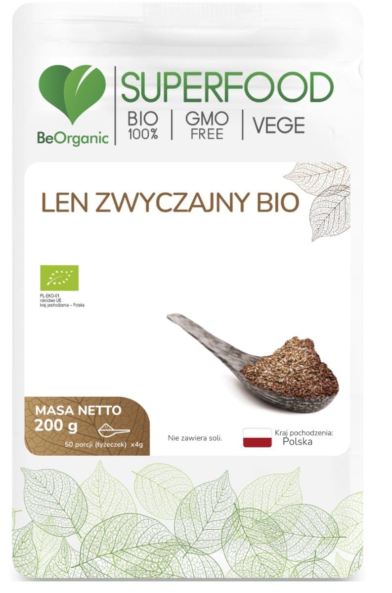 BeOrganic - Flaxseed - 200g – BeOrganic förpackning