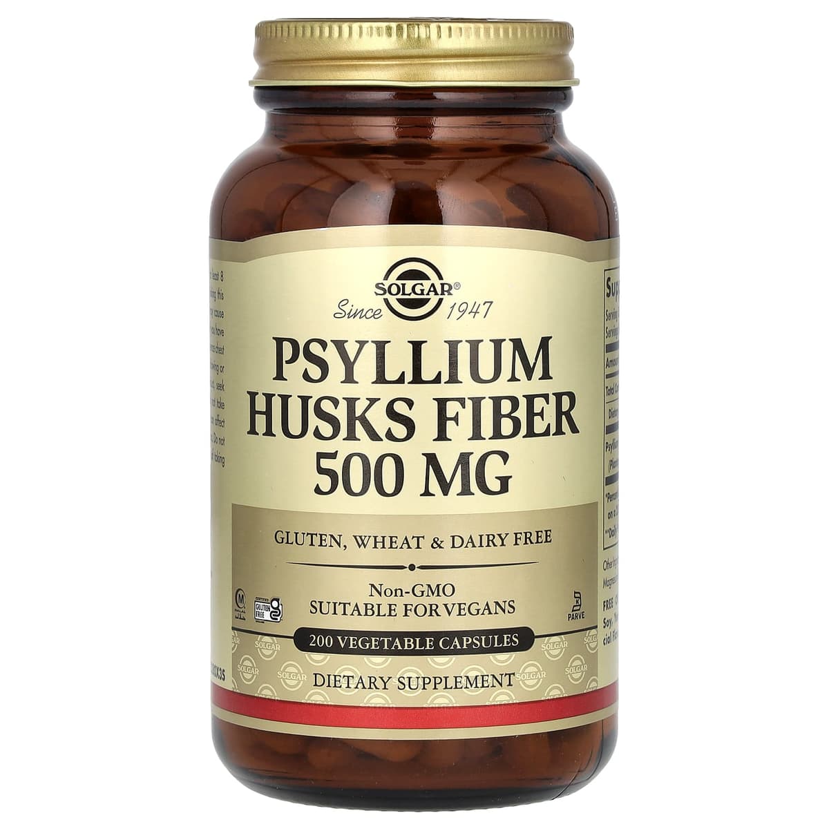 Solgar - Psyllium Husks Fiber - 200 Vegetable Capsules