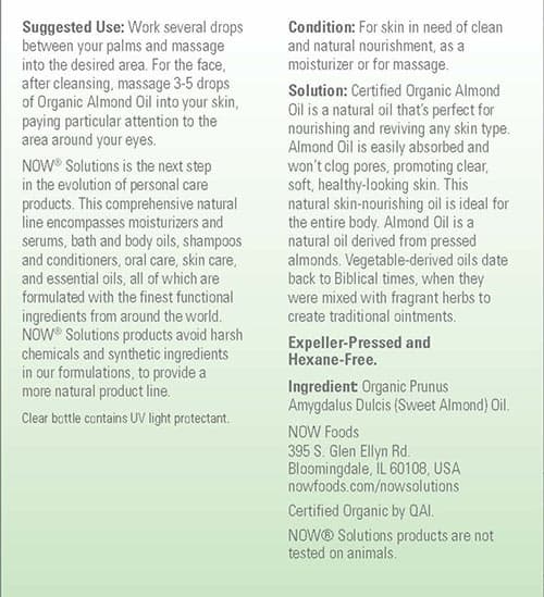 Now Foods - Organic Sweet Almond Oil - 237ml