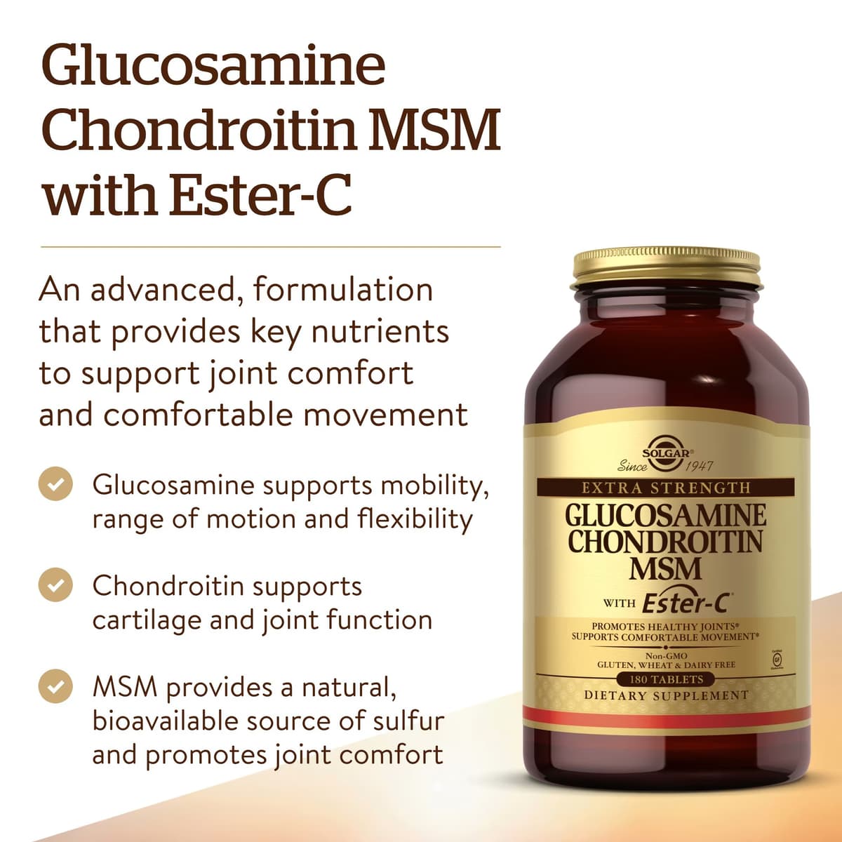 Solgar - Glukosamin, kondroitin och MSM med Ester-C - 180 tabletter