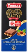 TORRAS ZERO Czekolada mleczna z orzechami laskowymi bez dodatku cukru bezglutenowa 150g