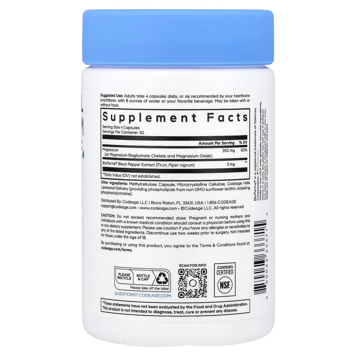 Codeage - Liposomal Magnesium Glycinate Capsules - 120 Vcaps