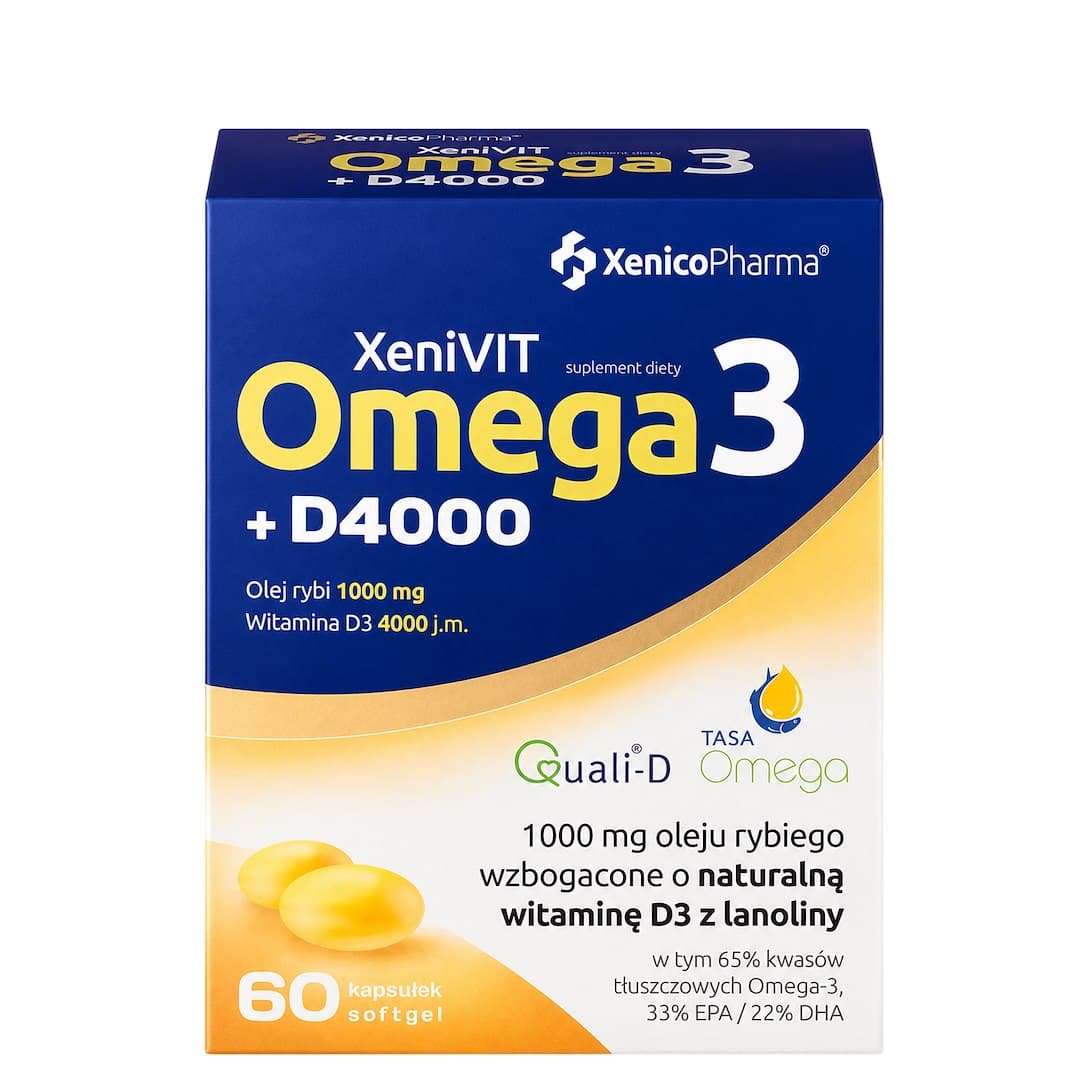 XENICO PHARMA - XeniVIT Omega 3 + D4000 - 60 softgels – XENICO PHARMA förpackning