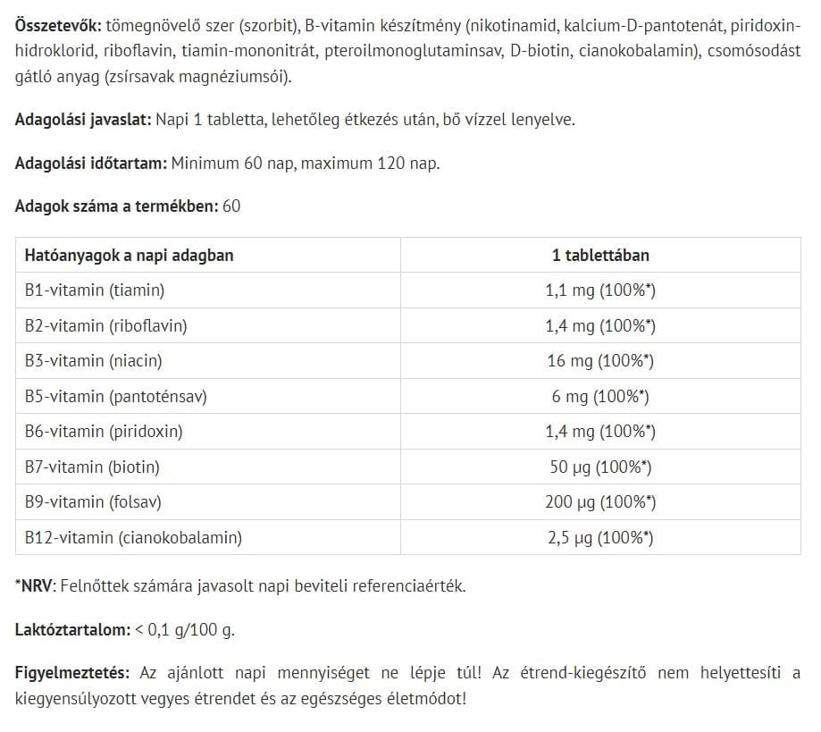 Natur Tanya - Vegaaninen B-vitamiinikompleksi - 60 Tablettia