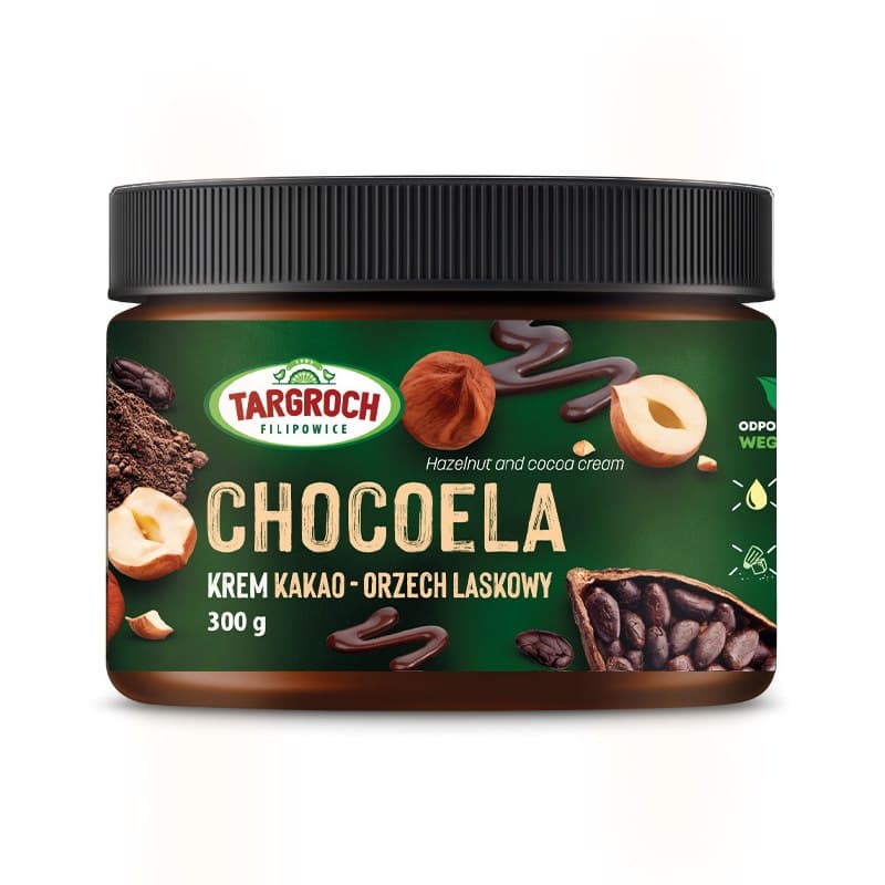 Targroch - Chocoela Hazelnut and Cocoa Cream - 300g – Targroch förpackning